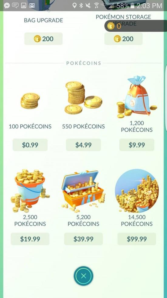 《精灵宝可梦GO》课金内购一次性最高可买100美元游戏币